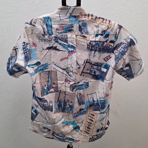 KAHALA HAWAIIAN MENS SIZE M SHORT SLEEVE SHIRT WITH FISHING SCENE - Picture 2 of 11